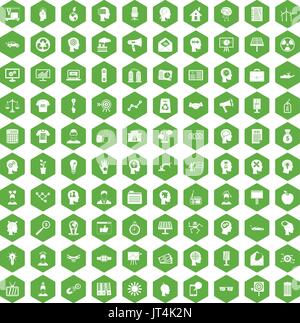 100 idea icons hexagon green Stock Vector