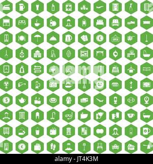 100 inn icons hexagon green Stock Vector