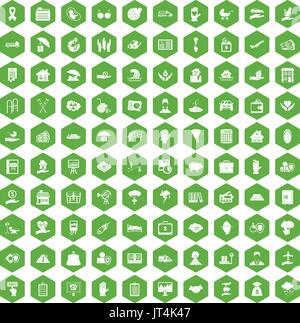 100 insurance icons hexagon green Stock Vector