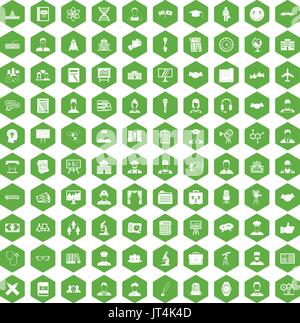 100 intelligent icons hexagon green Stock Vector