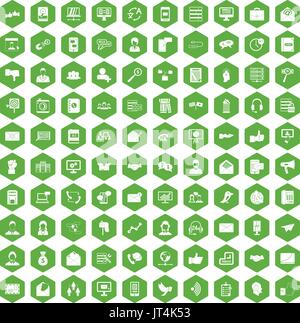 100 interaction icons hexagon green Stock Vector