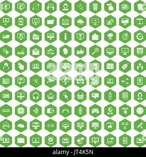 100 internet icons hexagon green Stock Vector