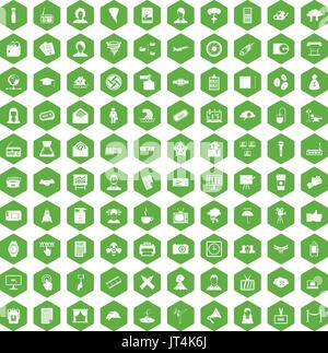 100 journalist icons hexagon green Stock Vector