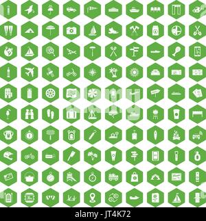 100 journey icons hexagon green Stock Vector