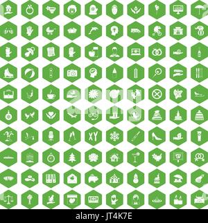 100 joy icons hexagon green Stock Vector