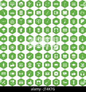 100 karaoke icons hexagon green Stock Vector