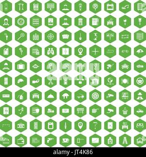 100 keys icons hexagon green Stock Vector