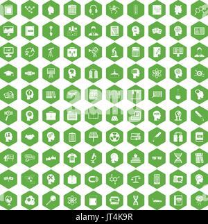 100 knowledge icons hexagon green Stock Vector