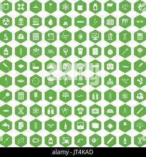 100 laboratory icons hexagon green Stock Vector