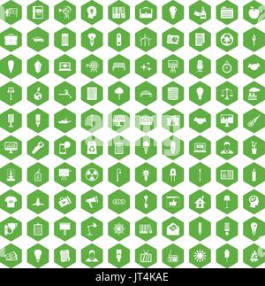 100 lamp icons hexagon green Stock Vector