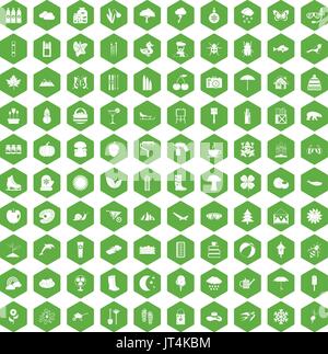 100 landscape icons hexagon green Stock Vector