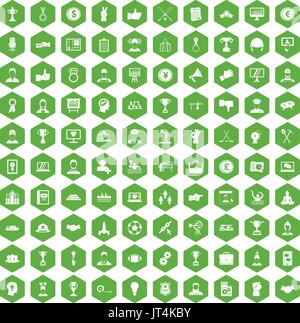 100 leadership icons hexagon green Stock Vector