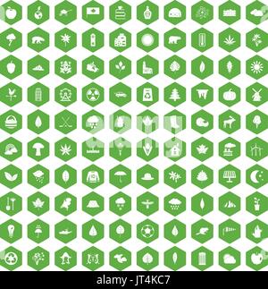 100 leaf icons hexagon green Stock Vector