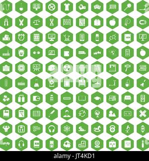 100 learning kids icons hexagon green Stock Vector