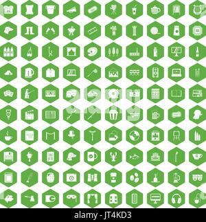 100 leisure icons hexagon green Stock Vector