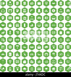 100 lending icons hexagon green Stock Vector