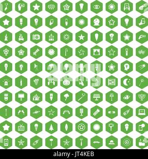 100 light icons hexagon green Stock Vector