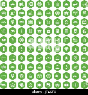 100 loader icons hexagon green Stock Vector