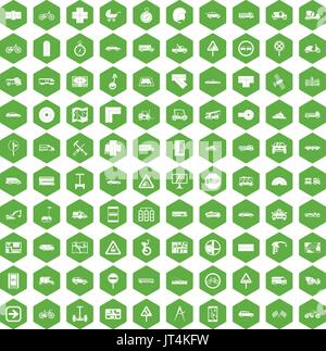 100 location icons hexagon green Stock Vector