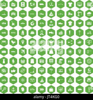 100 logistic and delivery icons hexagon green Stock Vector