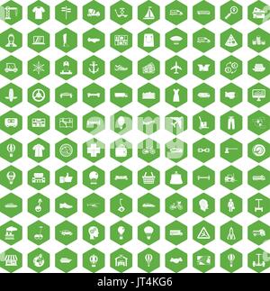 100 logistics icons hexagon green Stock Vector