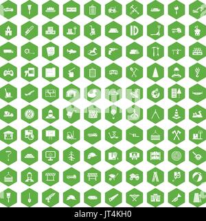 100 lorry icons hexagon green Stock Vector