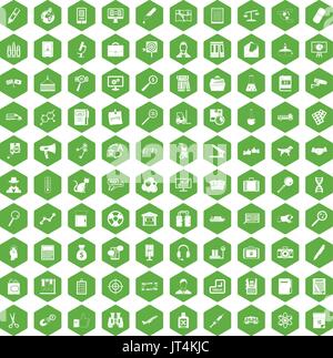 100 magnifier icons hexagon green Stock Vector