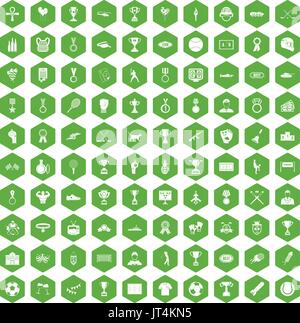 100 medal icons hexagon green Stock Vector