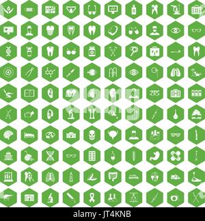 100 medical icons hexagon green Stock Vector
