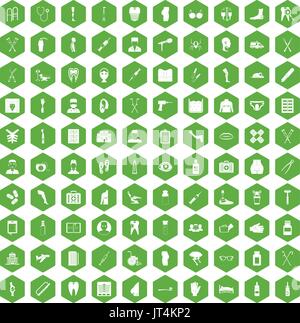 100 medical care icons hexagon green Stock Vector