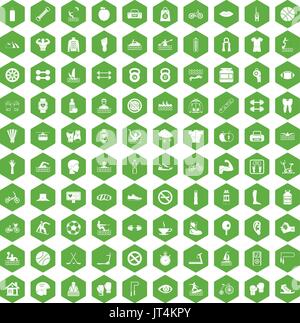 100 men health icons hexagon green Stock Vector