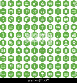100 microphone icons hexagon green Stock Vector