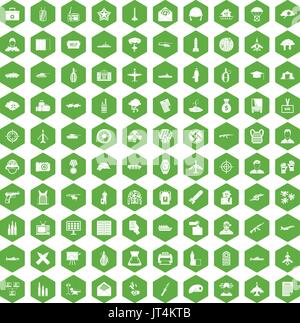 100 military journalist icons hexagon green Stock Vector