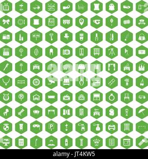 100 mirror icons hexagon green Stock Vector