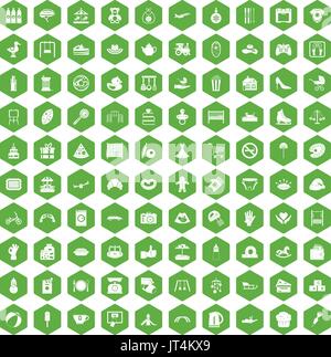 100 mother and child icons hexagon green Stock Vector