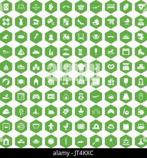 100 motherhood icons hexagon green Stock Vector