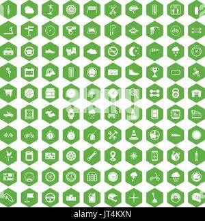 100 motorsport icons hexagon green Stock Vector