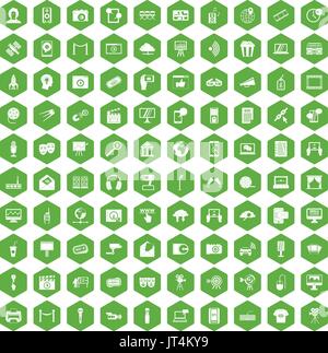100 multimedia icons hexagon green Stock Vector