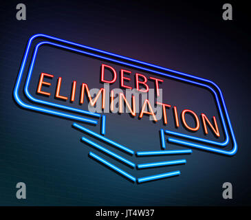 3d Illustration depicting an illuminated neon sign with a debt elimination concept. Stock Photo