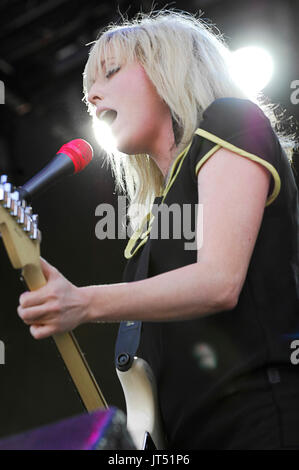 Katie White Ting Tings perform 2008 Lollapalooza Music Festival Grant Park Chicago. Stock Photo