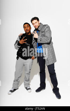 Rapper Mann (l) J.R. Rotem portrait set Mann featuring Jason Derulo music video 'Text' March 14,2010 Los Angeles,California. Stock Photo