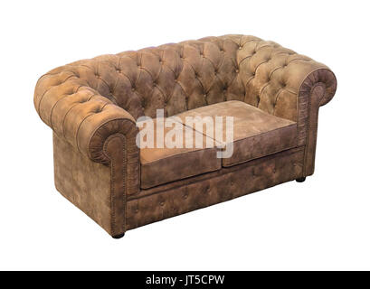 Retro suede upholstery sofa isolated with clipping path included Stock Photo