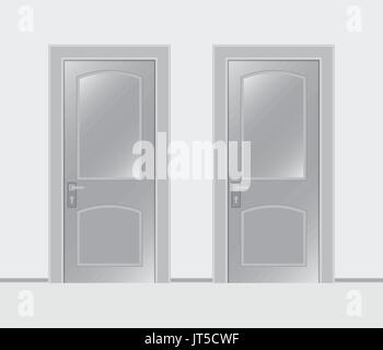 Two white closed doors isolated on white background. Realistic vector illustration. Stock Vector