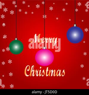 Christmas red background with fir branches and balls. Vector illustration. Stock Vector