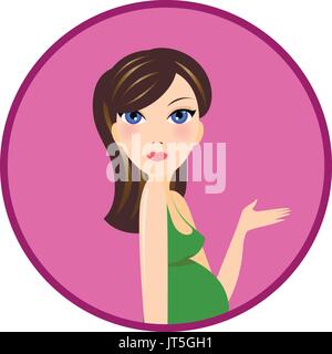 Pregnant woman in green dress vector portrait Stock Vector