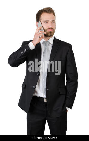 Portrait of a handsome businessman talking on the phone isolated on a white Stock Photo