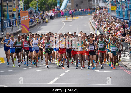 Athletes running in the IAAF World Championships 2017 Men's Marathon race in London, UK Stock Photo