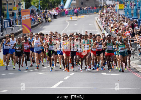 Athletes running in the IAAF World Championships 2017 Men's Marathon race in London, UK Stock Photo