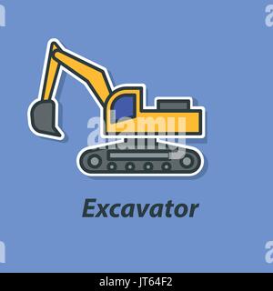 Excavator color flat icon. Stock Vector