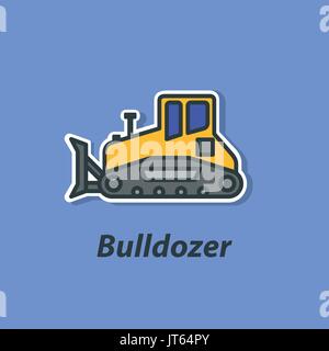 Bulldozer color flat icon. Stock Vector